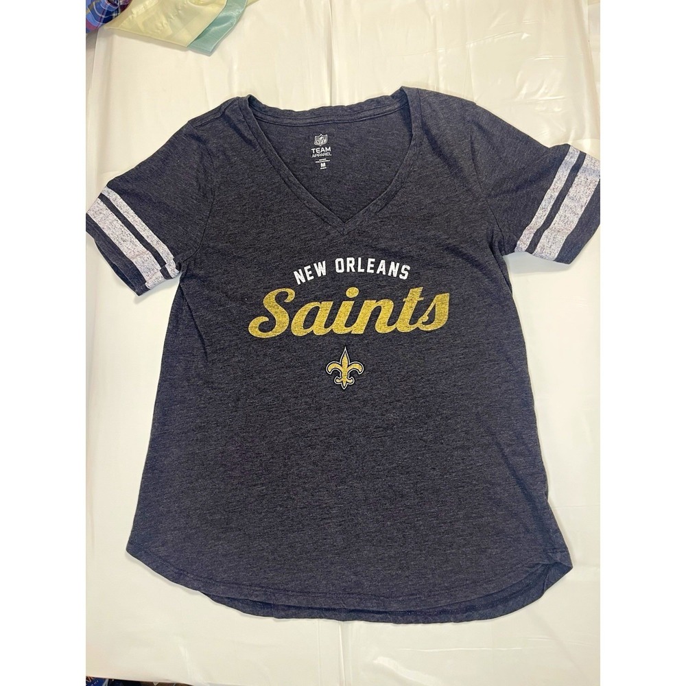 NFL Team Apparel New Orleans Saints Gray V-Neck Short Sleeve Shirt M NFL